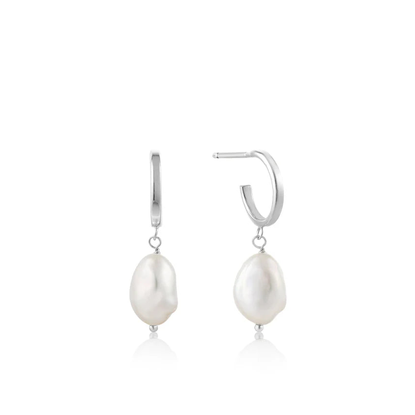 Pearl Mini Hoop Earrings Silver