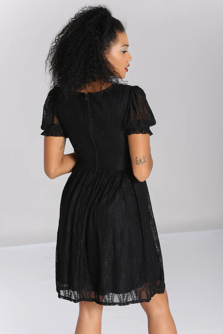 Back of black lace dress girl wearing it