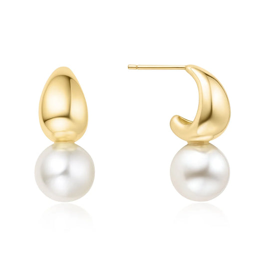 Vogue Gold Pearl Dome Hoop Earrings
